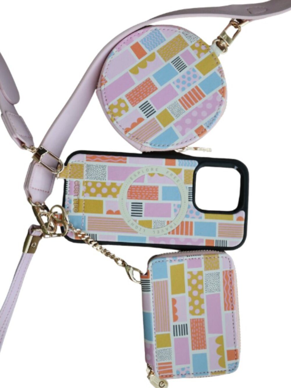 Custype iPhone 15Pro Crossbody Case Set-Colorful Sandra Hutter Abstract Theme